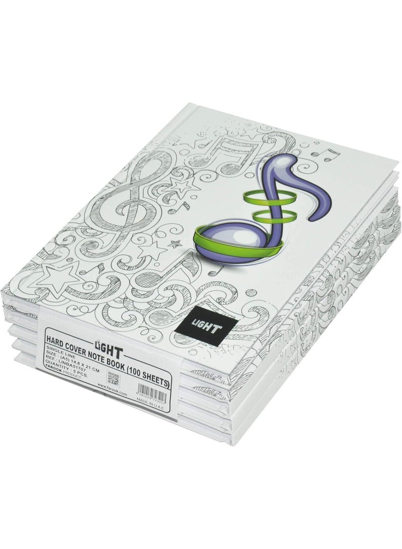 FIS Light 5-Piece Hard Cover Notebook, Single Ruled, (100 Sheets), A5 Size - LINBA51707 - Image 1